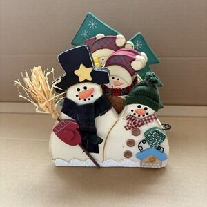 Snowman‎ Family Holiday Coasters set of 6 and Container Handpainted Wooden